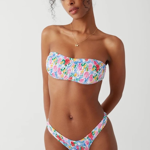 New! Frankie’s Bikinis Rosabella Bandeau Bikini Top Painted Petals 31544 - Picture 4 of 10